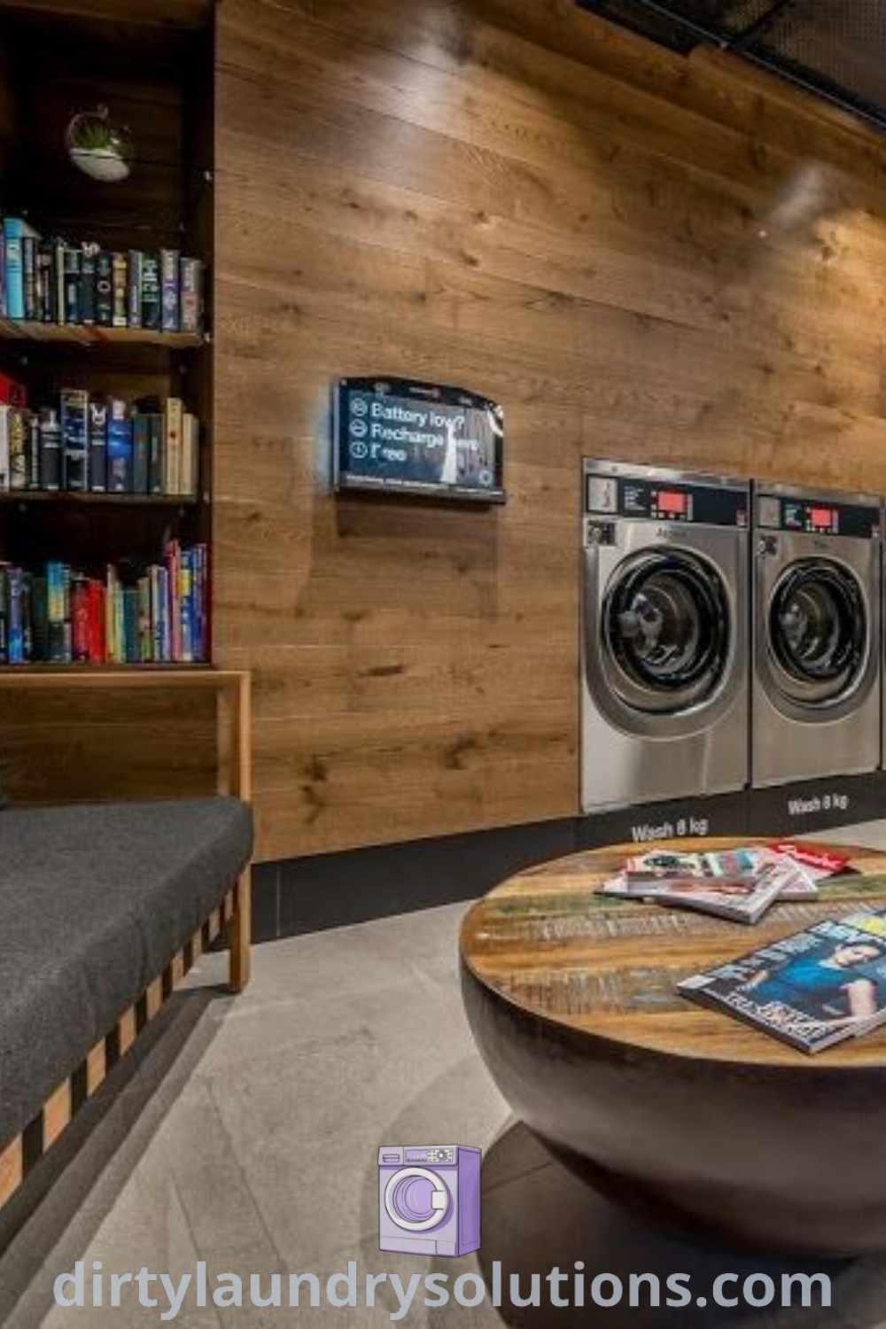 A clean laundry room designed for functionality and aesthetics, incorporating elements from laundry cafe and lounge ideas. Discover inspiring solutions for your space at dirtylaundrysolutions.com.