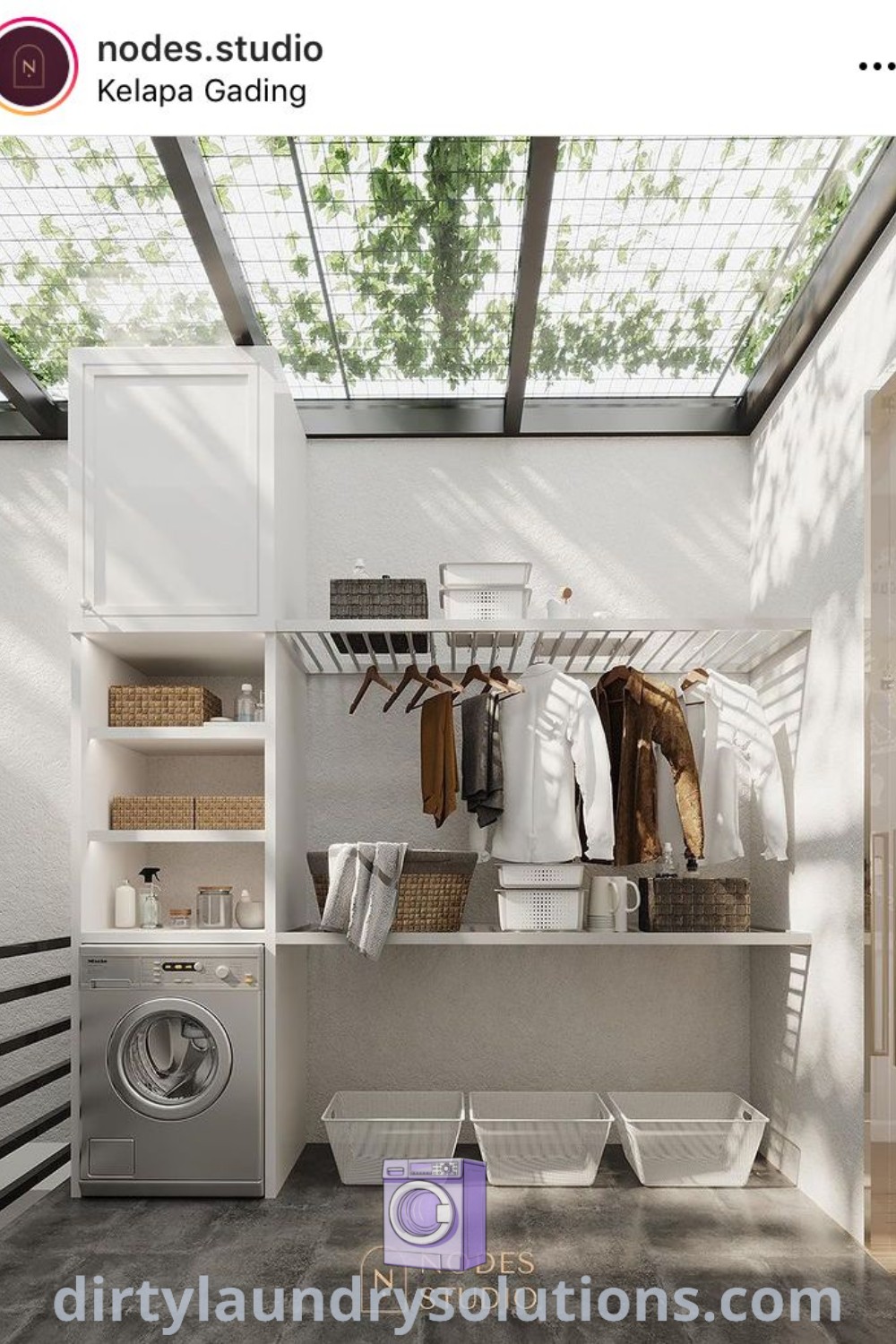 A clean and inviting outdoor laundry room setup featuring a wooden privacy screen and wood fence design, ideal for enhancing your washing area. Discover unique ideas and solutions for your home at dirtylaundrysolutions.com.