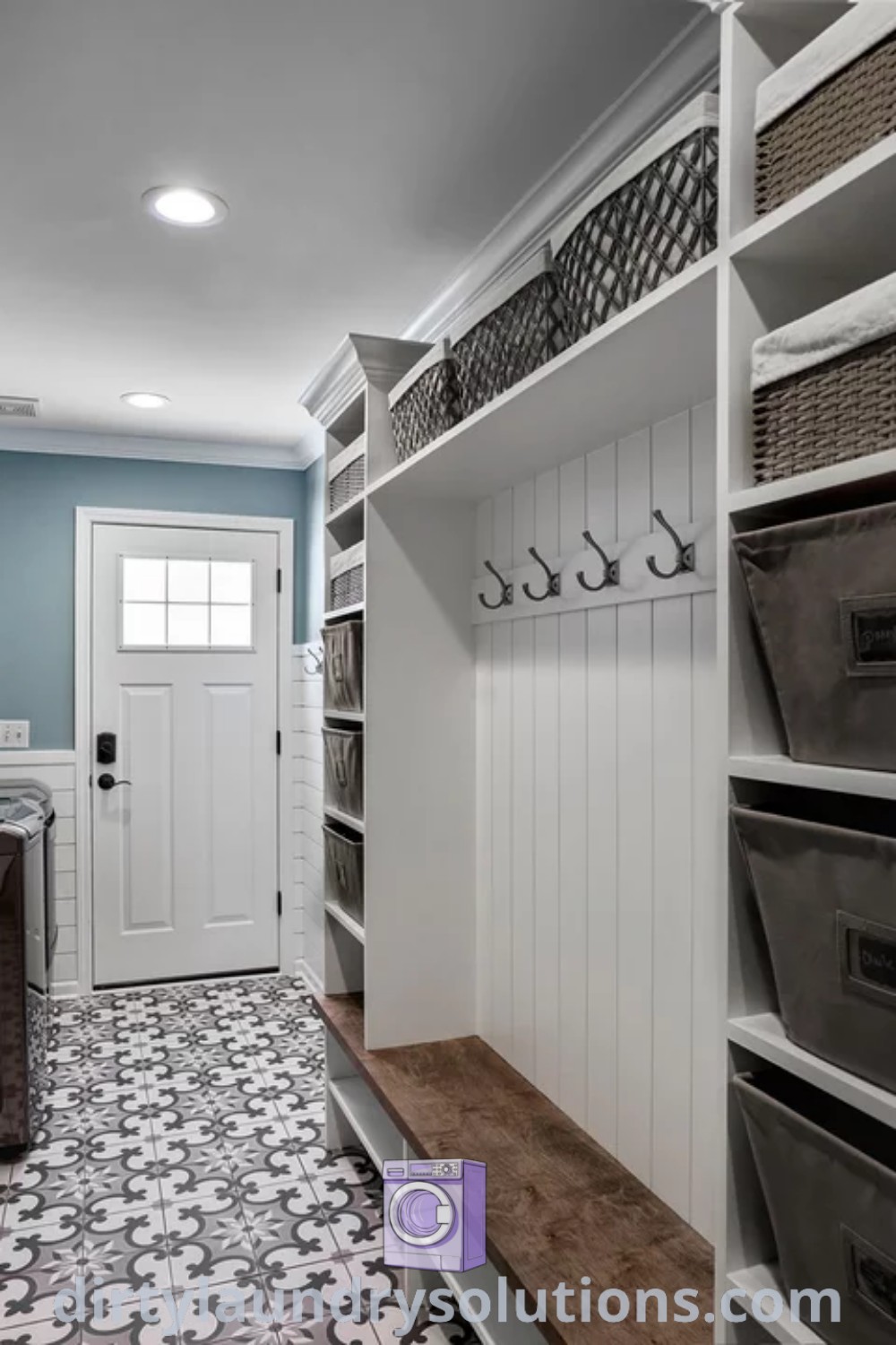 A walk-in closet filled with numerous drawers and decorative baskets, demonstrating stylish organization solutions for busy homes. Discover more inspiring ideas for a cozy home at dirtylaundrysolutions.com.