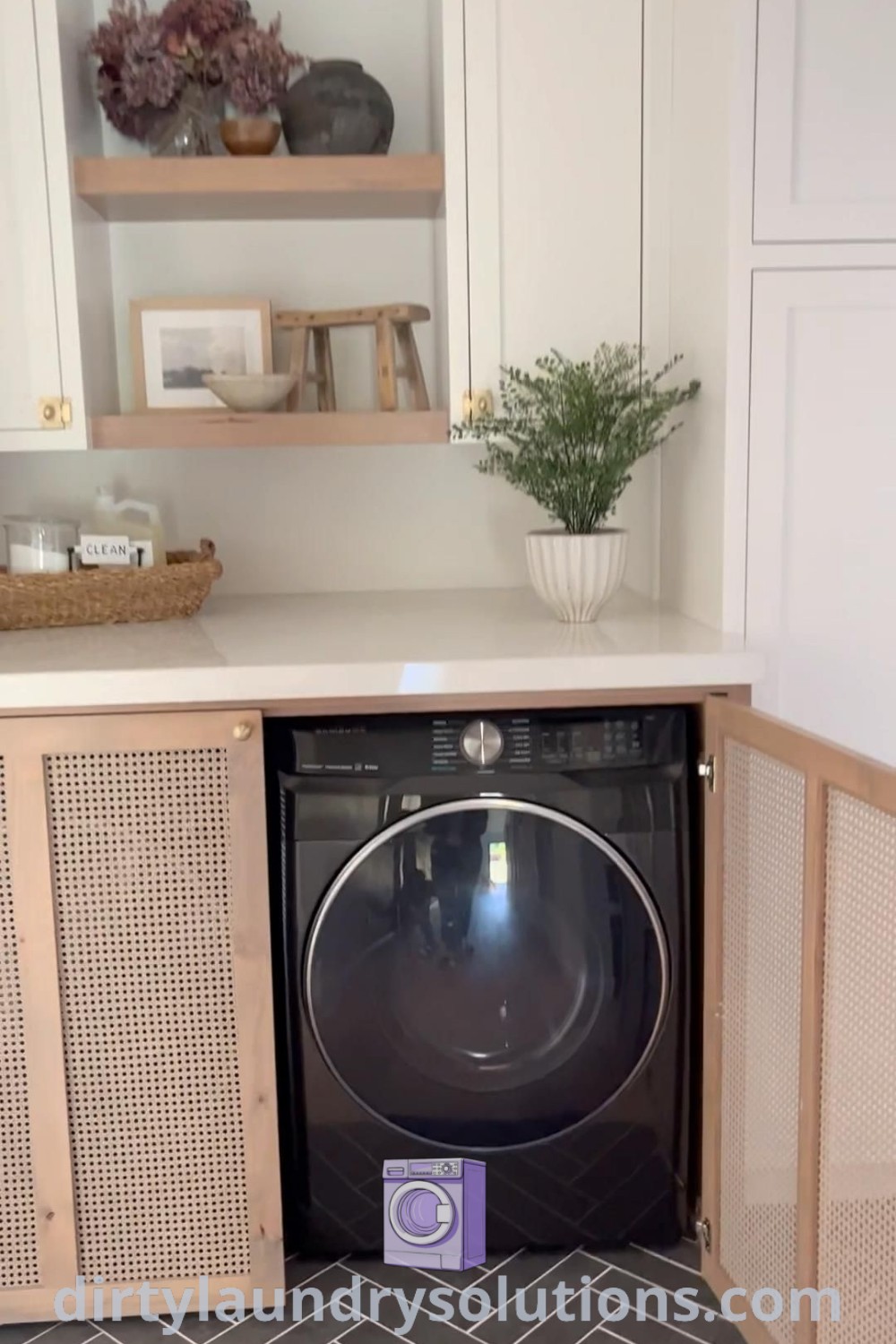 A cozy laundry room featuring hidden laundry in a mudroom and a washer dryer in the hallway, showcasing stylish organization ideas for busy homes. Discover inspirations for laundry rooms at dirtylaundrysolutions.com.