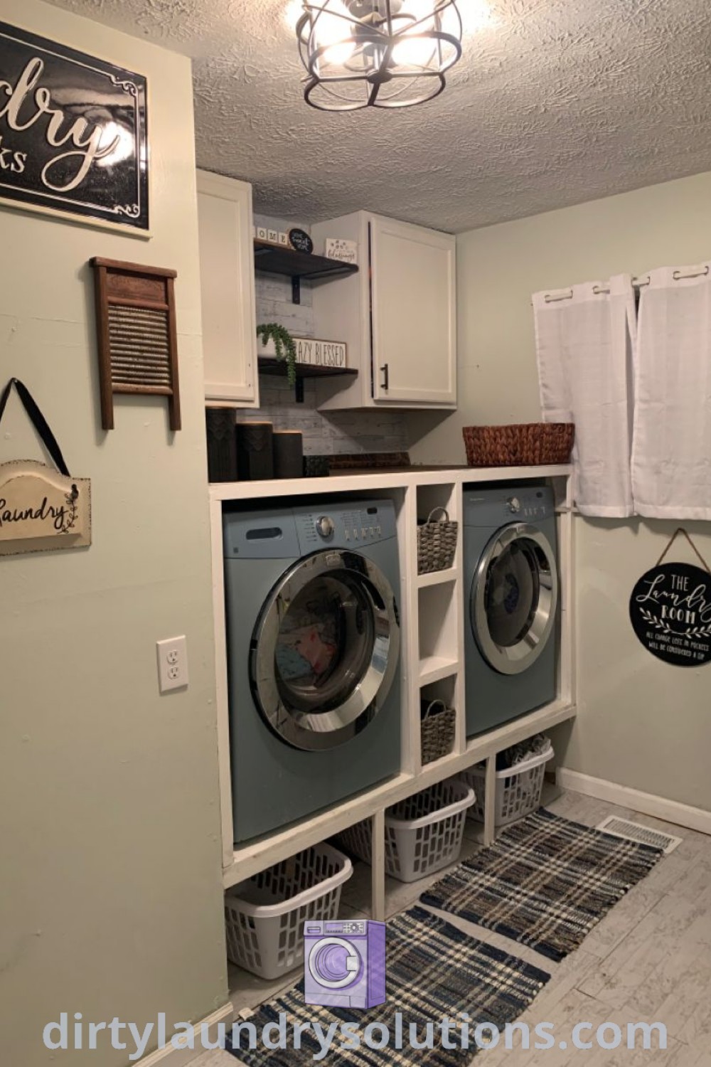 A cozy laundry room showcasing a stylish washer and dryer, reflecting functional designs, organization ideas, and inspirations from dirtylaundrysolutions.com.