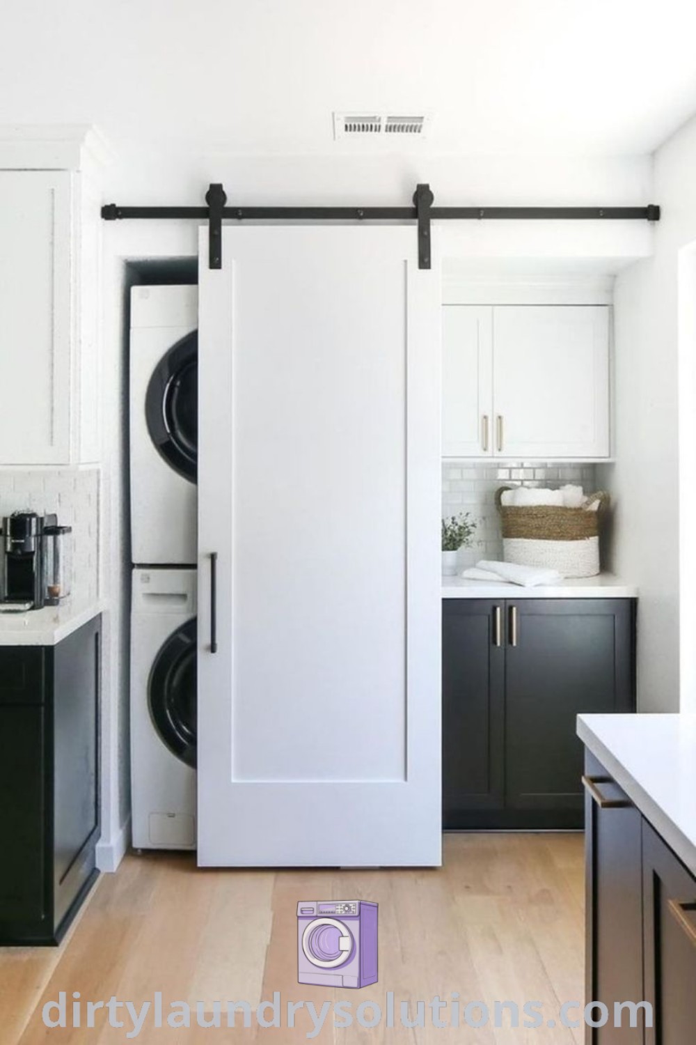A cozy laundry bathroom combo in a townhome featuring smart closet organization and modern design elements, perfect for tiny laundry rooms. Discover cozy ideas for your home and laundry solutions at dirtylaundrysolutions.com.