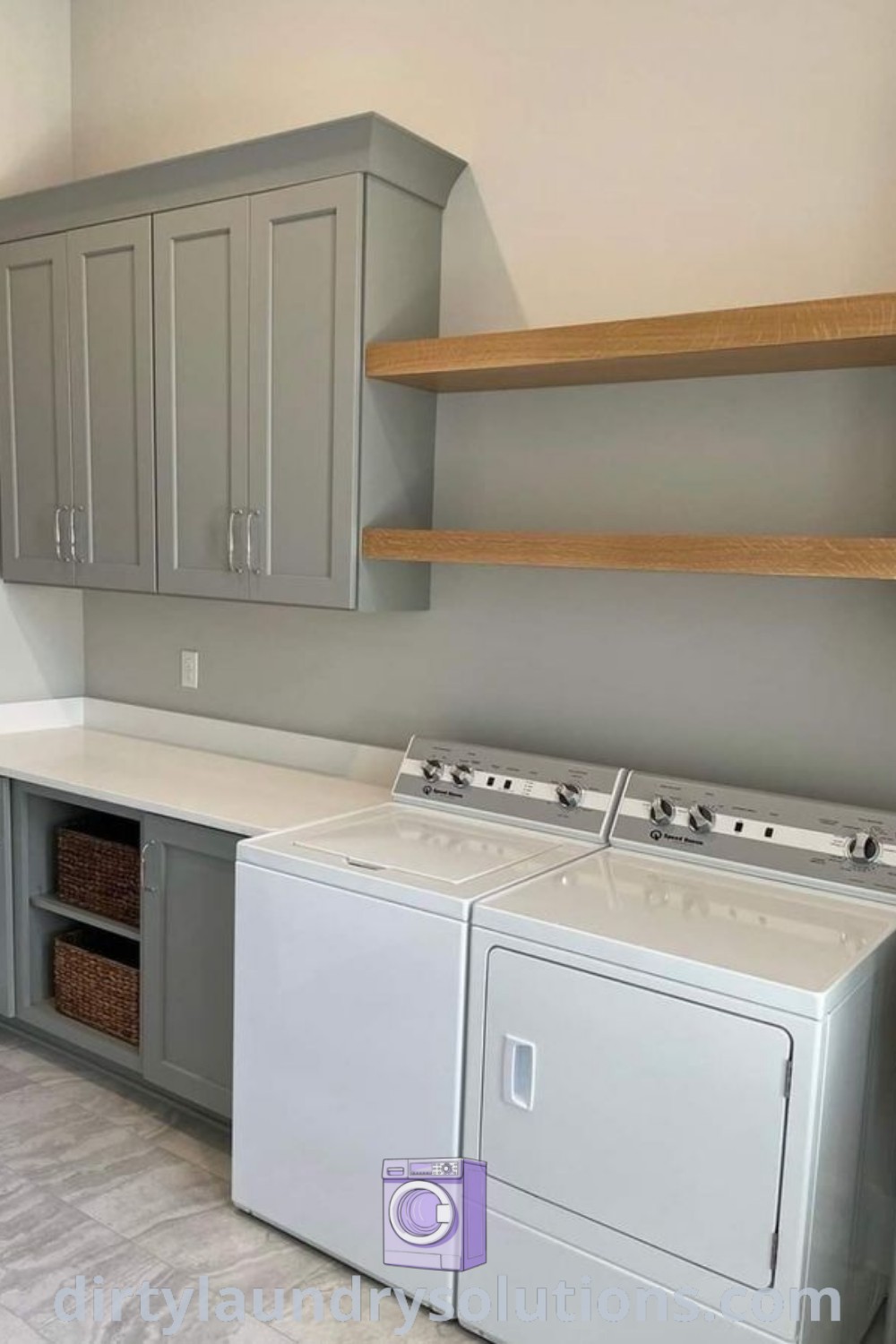 A cozy laundry room featuring a top-loader washer and dryer, highlighting effective organization ideas and thoughtful design for small spaces. Discover more inspiring laundry room concepts and solutions at dirtylaundrysolutions.com.
