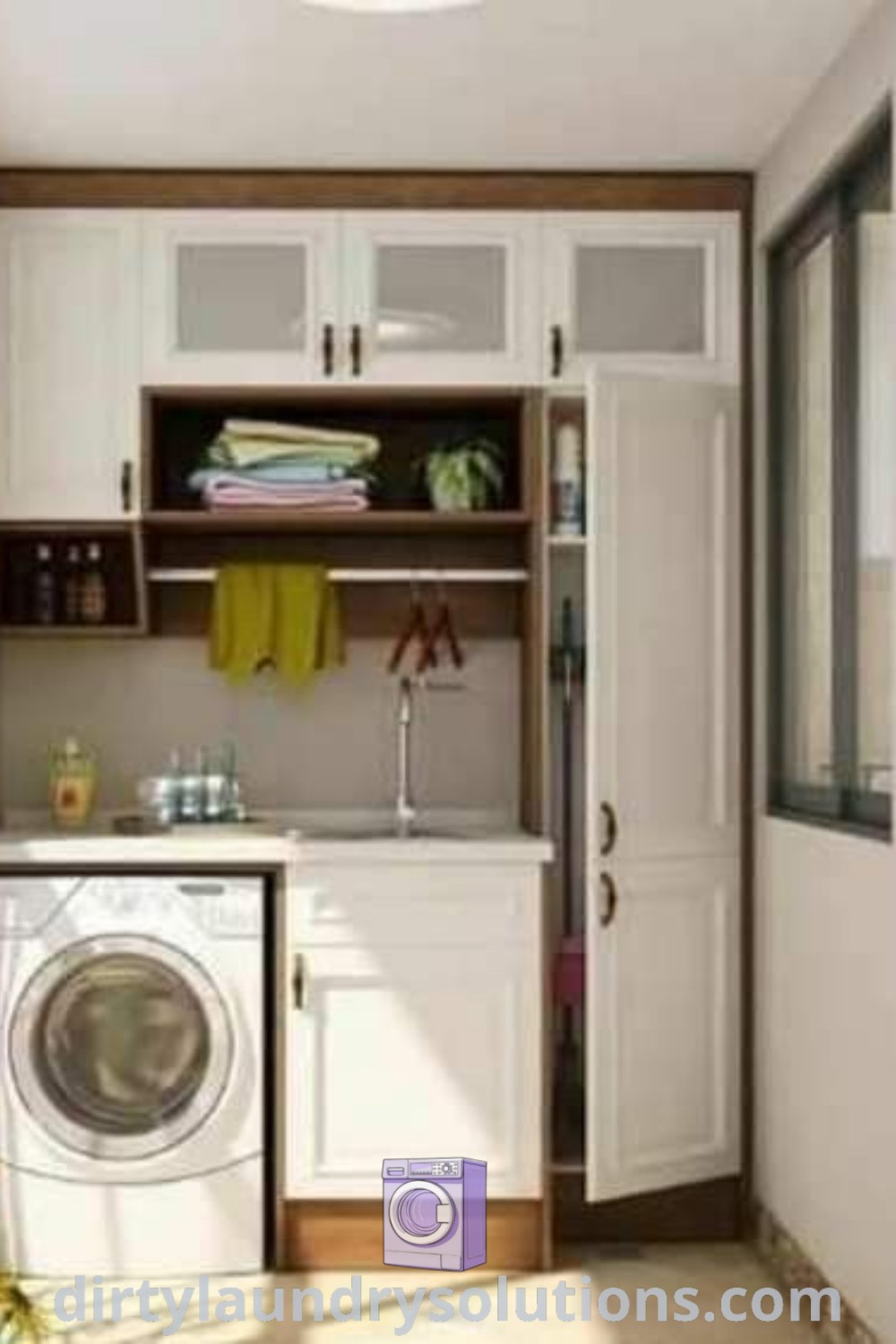 A compact washer and dryer setup in a small utility room next to an open balcony, showcasing inspiring washing area ideas and solutions perfect for Indian homes. Discover more unique ideas for balcony utility areas at dirtylaundrysolutions.com.