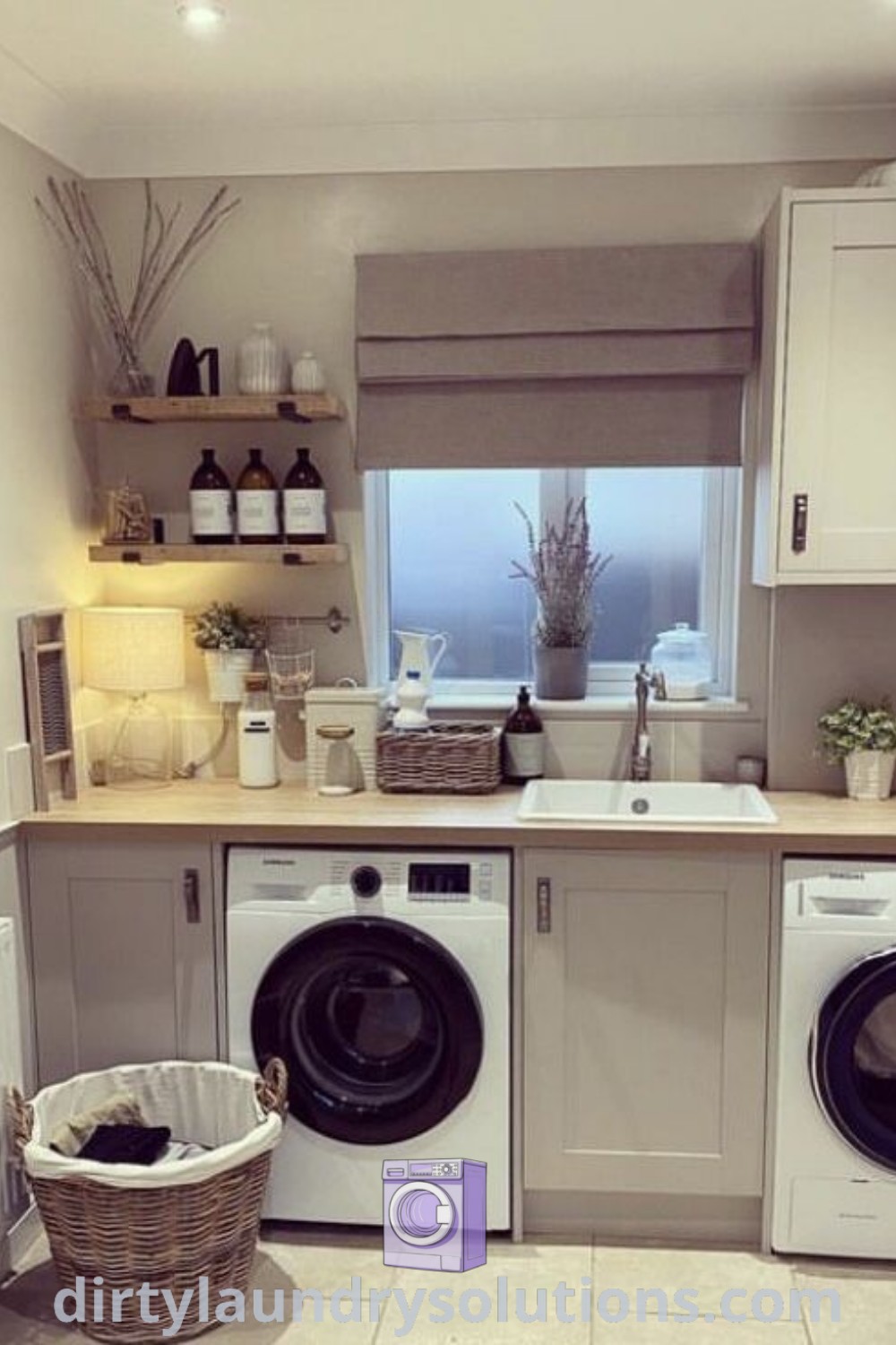 A small room showcasing a Samsung washing machine and dryer in a cozy utility boot room, ideal for a 1930s house renovation, highlighting laundry room design ideas and organization tips. Find more inspiring solutions at dirtylaundrysolutions.com.